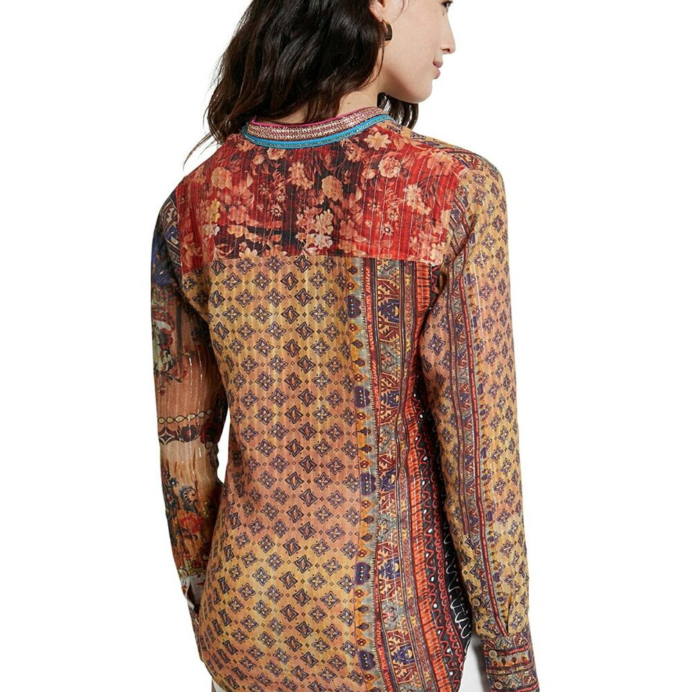Desigual Cotton Multiprint Button Down Blouse NWT